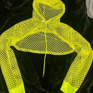 Neon green and yellow mesh super cropped hoodie #rave #festivalvibes #partytop
